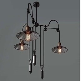 Designer Touch Decorative Vintage Pully Pendant Light 3 Island Foyer Metal+ Galss inside shade