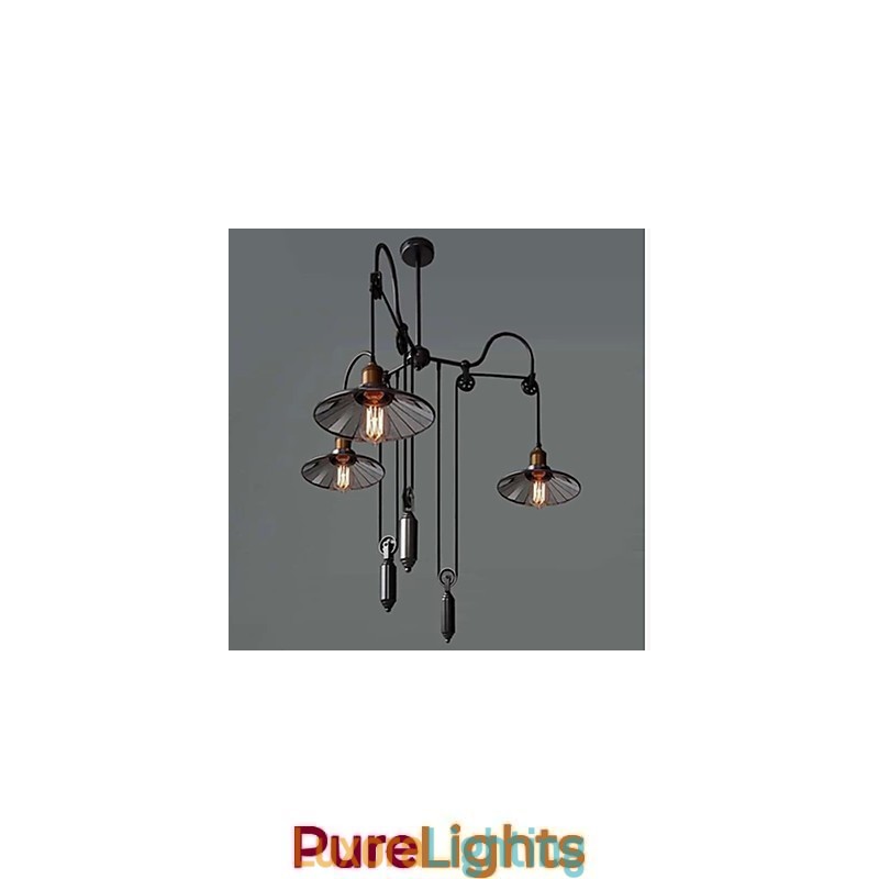 Designer Touch Decorative Vintage Pully Pendant Light 3 Island Foyer Metal+ Galss inside shade