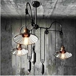 Designer Touch Decorative Vintage Pully Pendant Light 3 Island Foyer Metal+ Galss inside shade