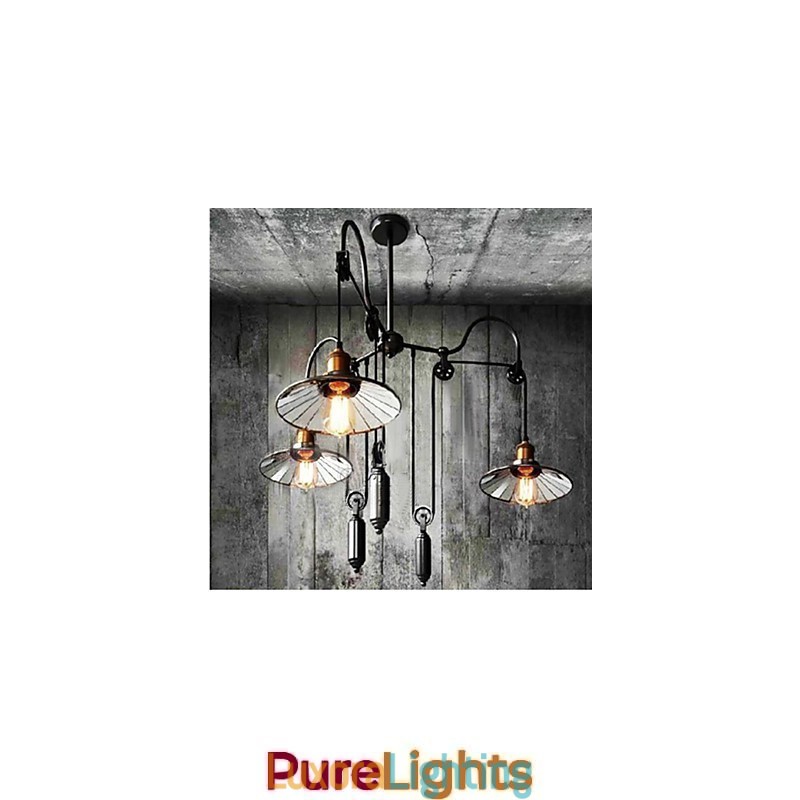 Designer Touch Decorative Vintage Pully Pendant Light 3 Island Foyer Metal+ Galss inside shade