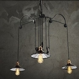 Designer Touch Decorative Vintage Pully Pendant Light 3 Island Foyer Metal+ Galss inside shade