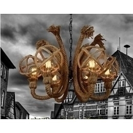 Designer Touch Decorative Vintage Iron Art Hemp Rope American Rural Chandelier