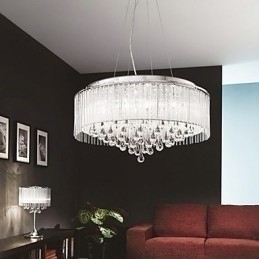 Designer Touch Decorative Modern Contemporary Drum Crystal Chrome Pendant Light