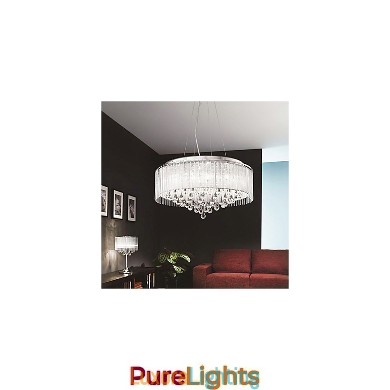 Designer Touch Decorative Modern Contemporary Drum Crystal Chrome Pendant Light