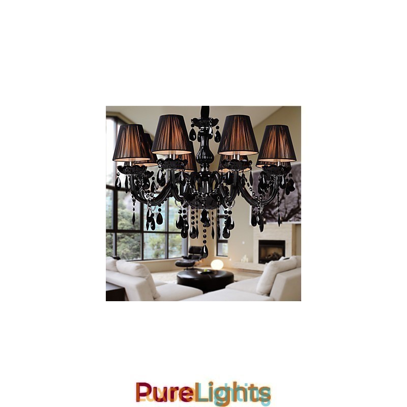 Designer Touch Decorative Chandelier Luxury Modern Black Crystal Living 8 Lights