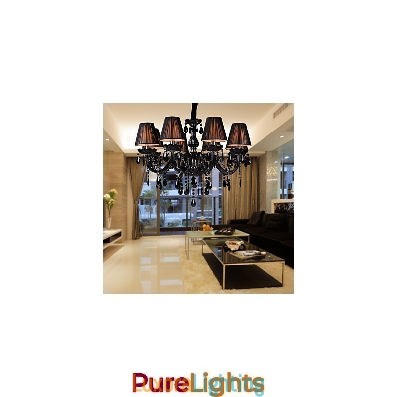 Designer Touch Decorative Chandelier Luxury Modern Black Crystal Living 8 Lights
