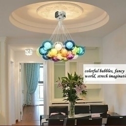 Designer Touch Decorative Modern Bubble Globe Colored Glass Pendant Light with 19 Lights