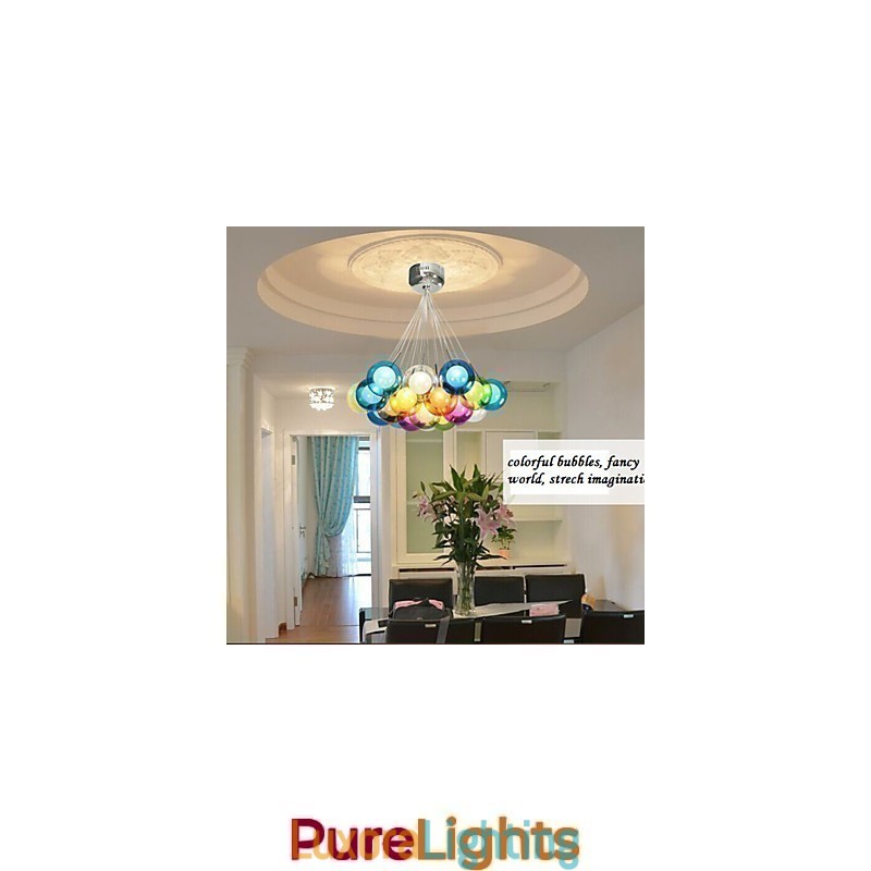 Designer Touch Decorative Modern Bubble Globe Colored Glass Pendant Light with 19 Lights