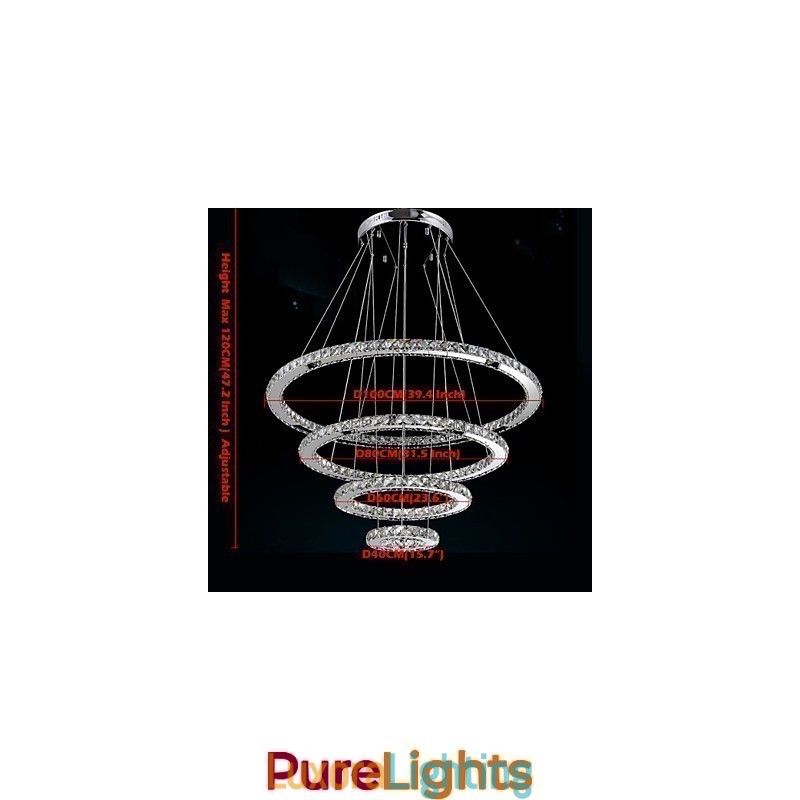 Designer Touch Decorative Modern Pendant Light Clear Crystal Ceiling Chandelier Lighting Lamp with D100CM+D80CM+D60CM+D40CM