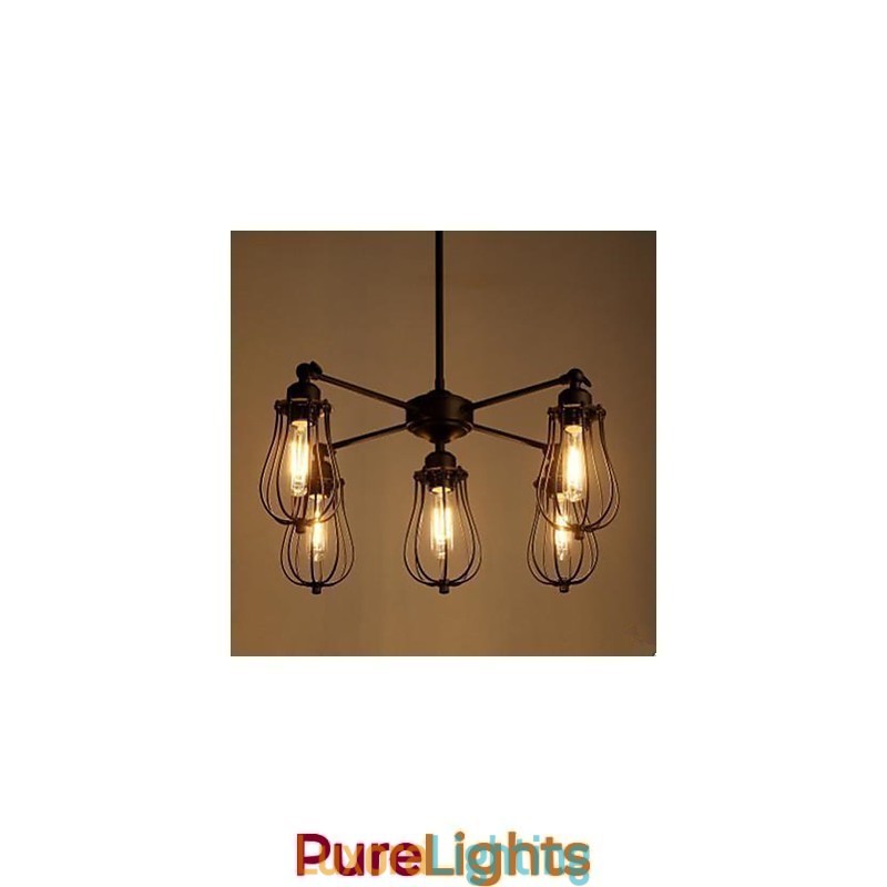 Designer Touch Decorative American Industrial Restoring Ancient Ways Wrought Iron Grapefruit 5 Head Droplight