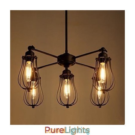 Designer Touch Decorative American Industrial Restoring Ancient Ways Wrought Iron Grapefruit 5 Head Droplight