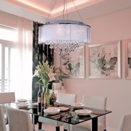 Designer Touch Decorative Modern Contemporary Drum Crystal Electroplated Pendant Light