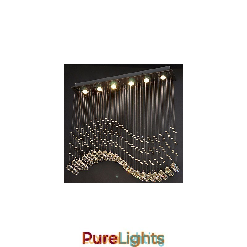 Designer Touch Decorative Pendant Light 6 Lights Modern Silver Canpoy Transparent Crystal Waves Ceiling Lighting Fixtures