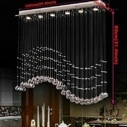 Designer Touch Decorative Pendant Light 6 Lights Modern Silver Canpoy Transparent Crystal Waves Ceiling Lighting Fixtures