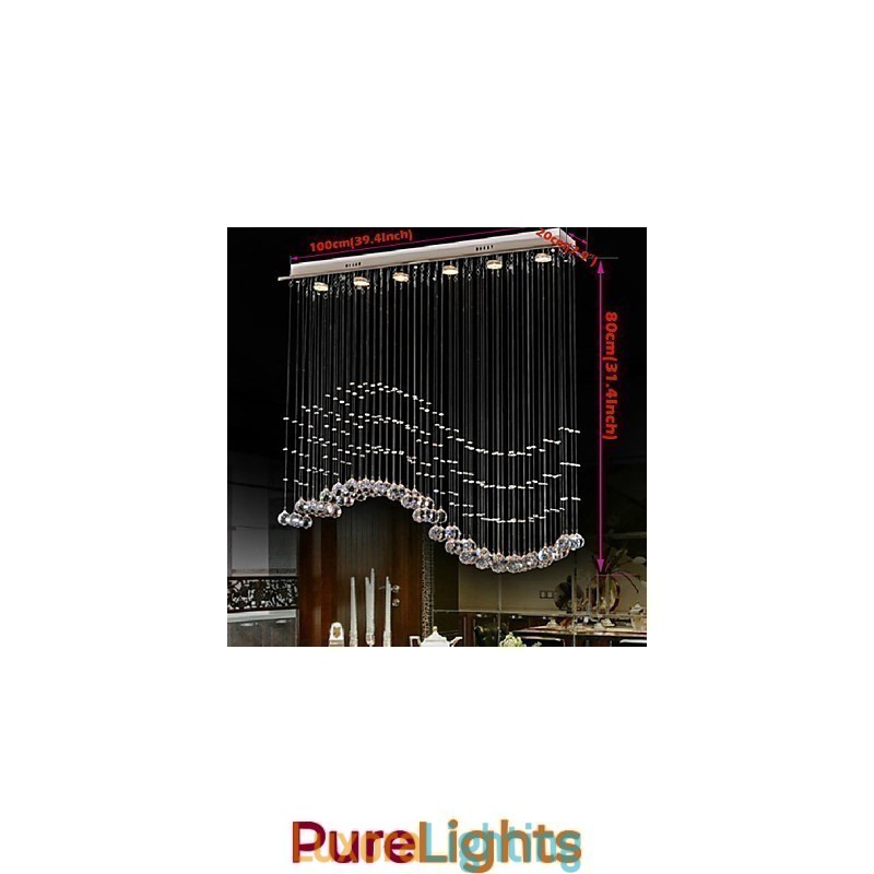 Designer Touch Decorative Pendant Light 6 Lights Modern Silver Canpoy Transparent Crystal Waves Ceiling Lighting Fixtures
