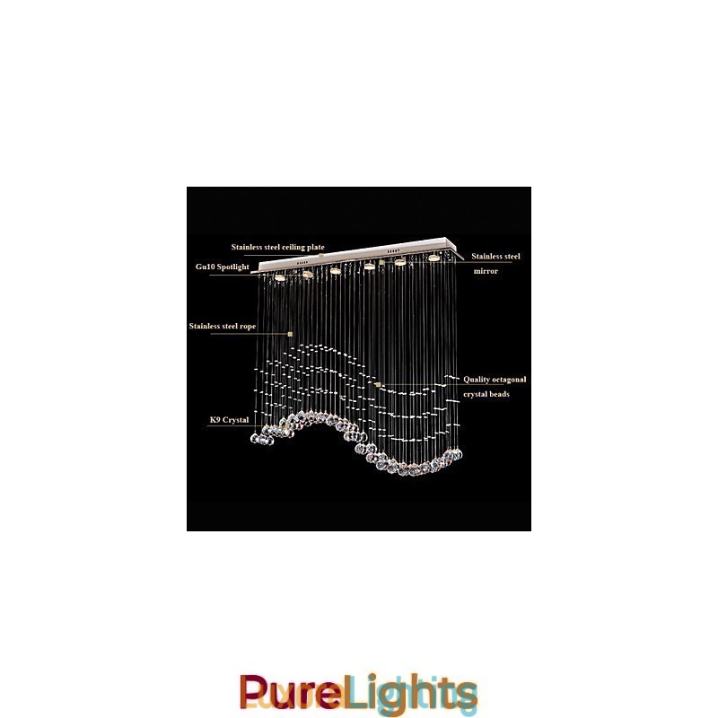 Designer Touch Decorative Pendant Light 6 Lights Modern Silver Canpoy Transparent Crystal Waves Ceiling Lighting Fixtures