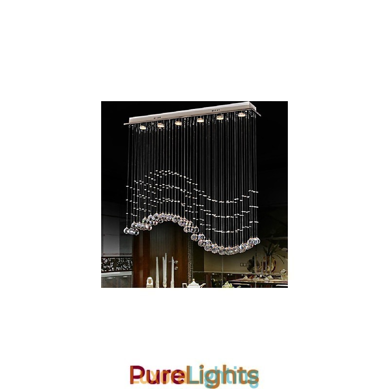 Designer Touch Decorative Pendant Light 6 Lights Modern Silver Canpoy Transparent Crystal Waves Ceiling Lighting Fixtures