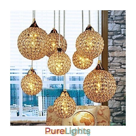 Designer Touch Decorative Modern Contemporary Globe Crystal Electroplated Metal Pendant Light