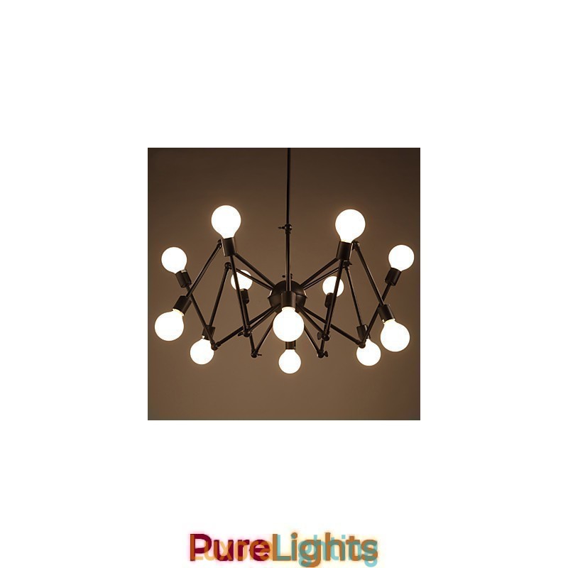 Designer Touch Decorative American Loft Black Lights Iron Spider Chandelier With 12 Heads