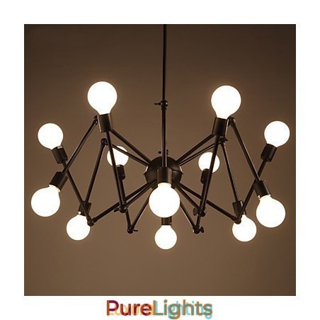 Designer Touch Decorative American Loft Black Lights Iron Spider Chandelier With 12 Heads