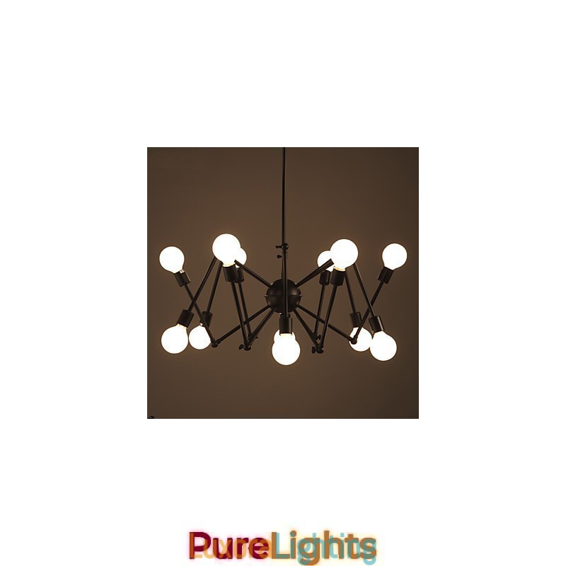 Designer Touch Decorative American Loft Black Lights Iron Spider Chandelier With 12 Heads