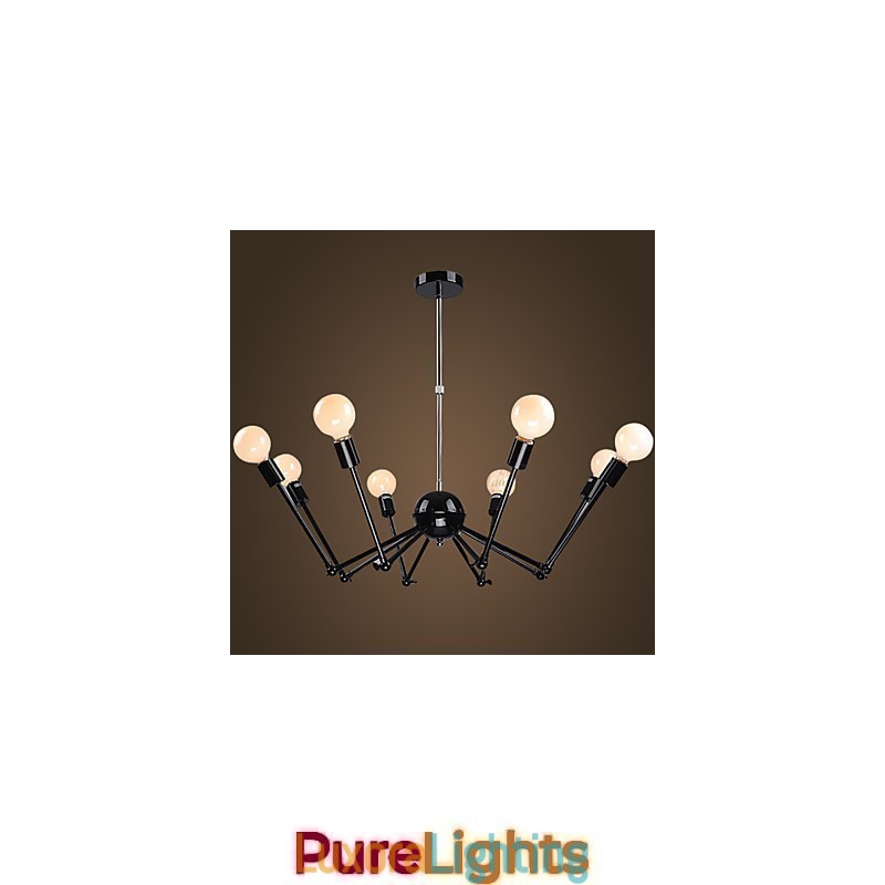 Designer Touch Decorative American Loft Black Lights Iron Spider Chandelier With 12 Heads