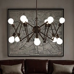 Designer Touch Decorative American Loft Black Lights Iron Spider Chandelier With 12 Heads