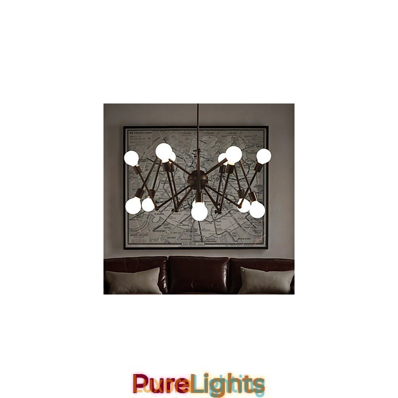 Designer Touch Decorative American Loft Black Lights Iron Spider Chandelier With 12 Heads