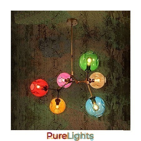 Designer Touch Decorative Art Color Glass Bulb Pendant 6 Light Chandelier