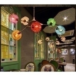 Designer Touch Decorative Art Color Glass Bulb Pendant 6 Light Chandelier