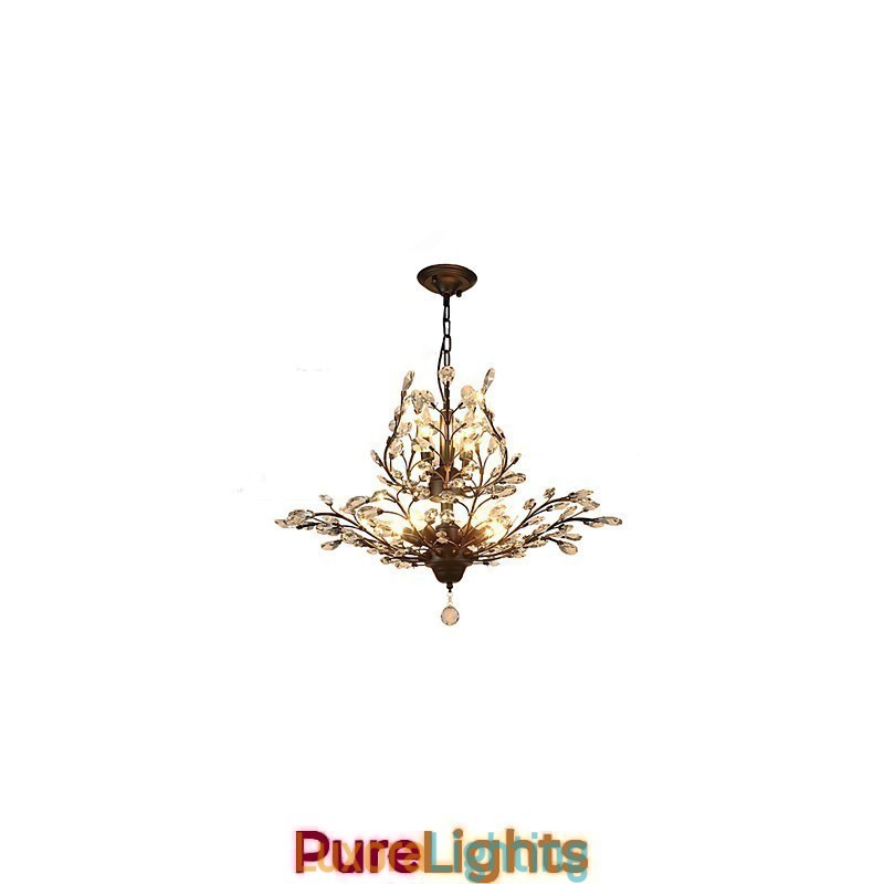 Designer Touch Decorative Vintage Crystal Flush Mount 7Lights Metal Painting Black OR Gold