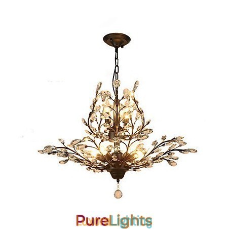 Designer Touch Decorative Vintage Crystal Flush Mount 7Lights Metal Painting Black OR Gold