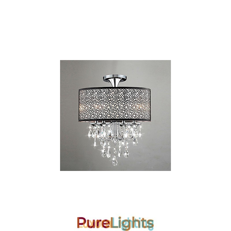 Designer Touch Decorative Modern Contemporary Drum Crystal Mini Style Chrome Chandelier