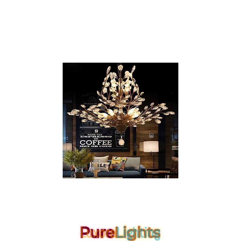 Designer Touch Decorative Vintage Crystal Flush Mount 7Lights Metal Painting Black OR Gold