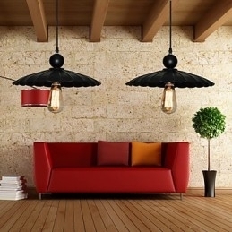 Designer Touch Decorative Medium Vintage Black Umbrella Metal Pendant With One Light