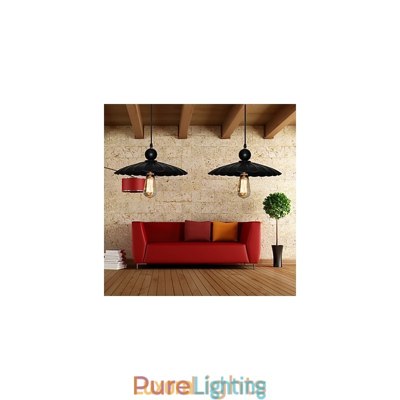 Designer Touch Decorative Medium Vintage Black Umbrella Metal Pendant With One Light