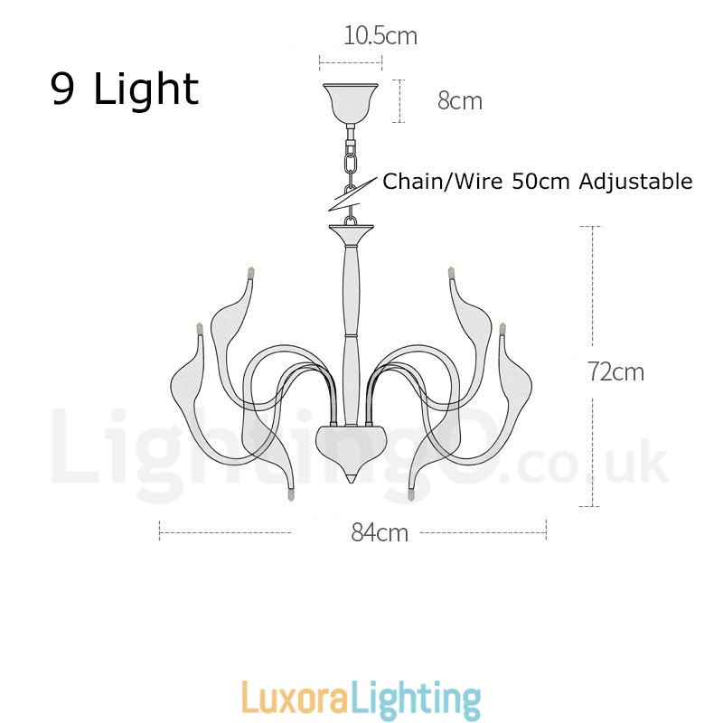 Designer Touch Decorative 9 Light White Modern Contemporary Electroplated Metal Chandelier
