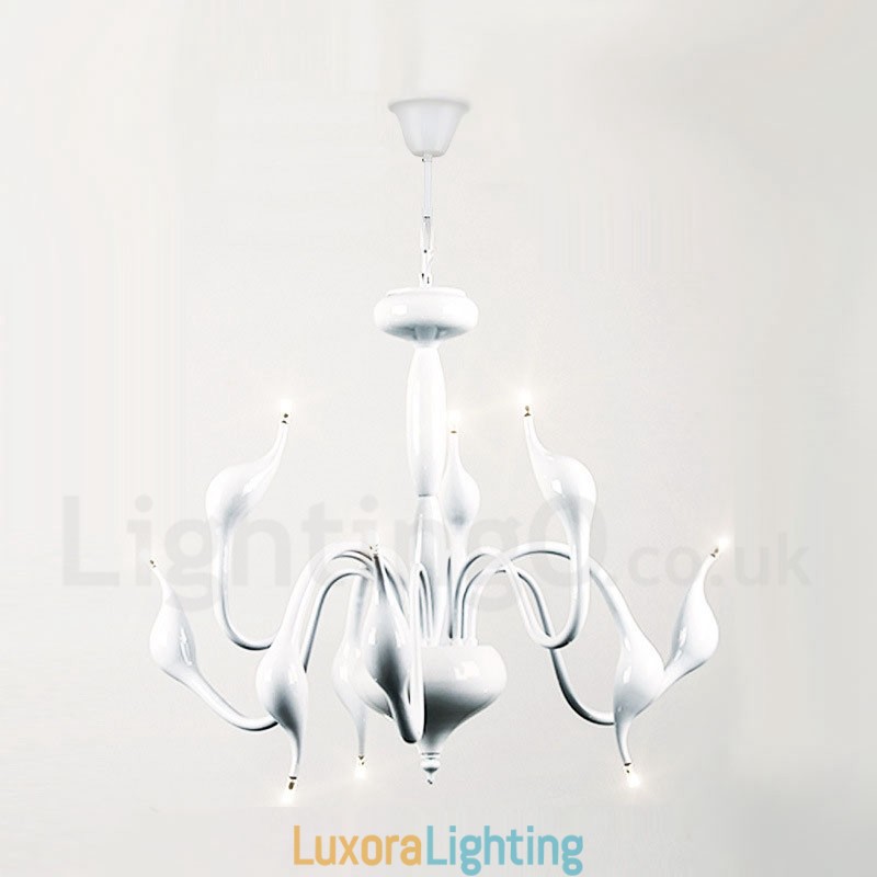 Designer Touch Decorative 9 Light White Modern Contemporary Electroplated Metal Chandelier