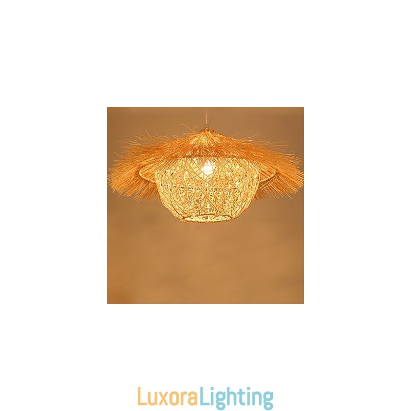 Designer Touch Decorative Modern Rural Cany Art Woven Rattan Single Head Droplight Lamp