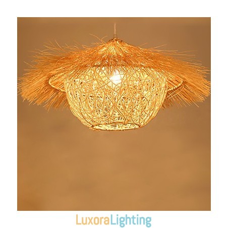 Designer Touch Decorative Modern Rural Cany Art Woven Rattan Single Head Droplight Lamp