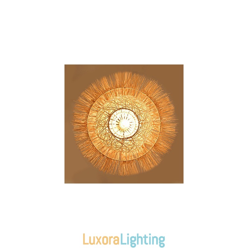 Designer Touch Decorative Modern Rural Cany Art Woven Rattan Single Head Droplight Lamp