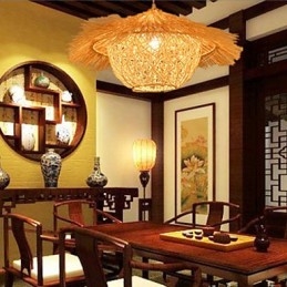 Designer Touch Decorative Modern Rural Cany Art Woven Rattan Single Head Droplight Lamp
