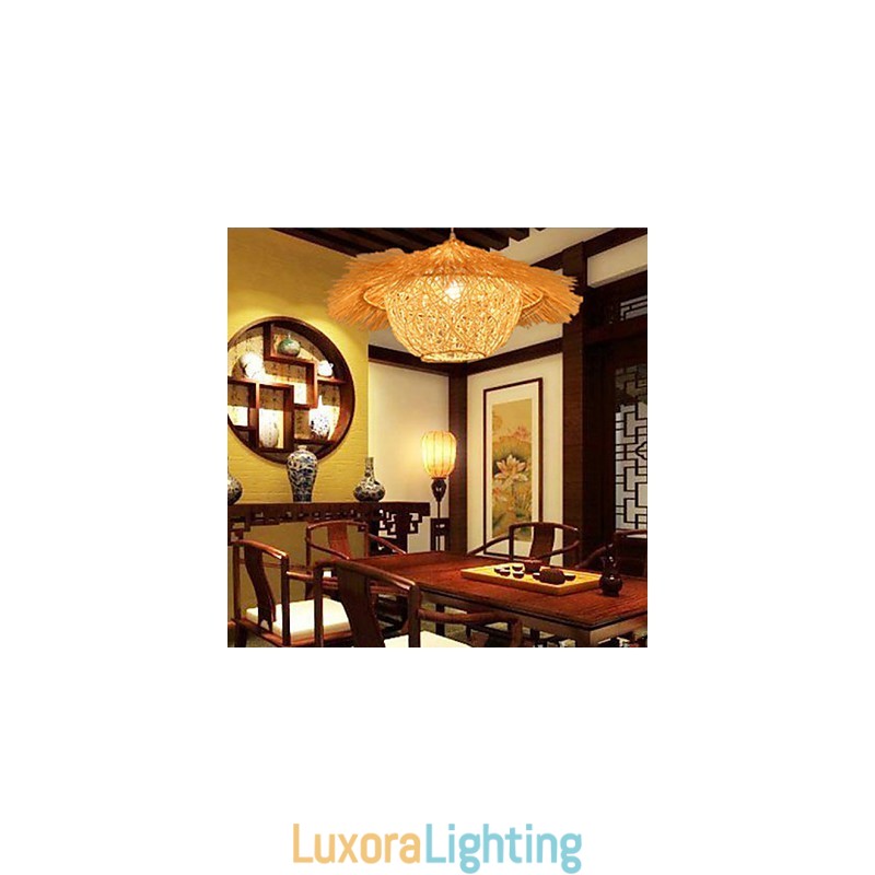 Designer Touch Decorative Modern Rural Cany Art Woven Rattan Single Head Droplight Lamp