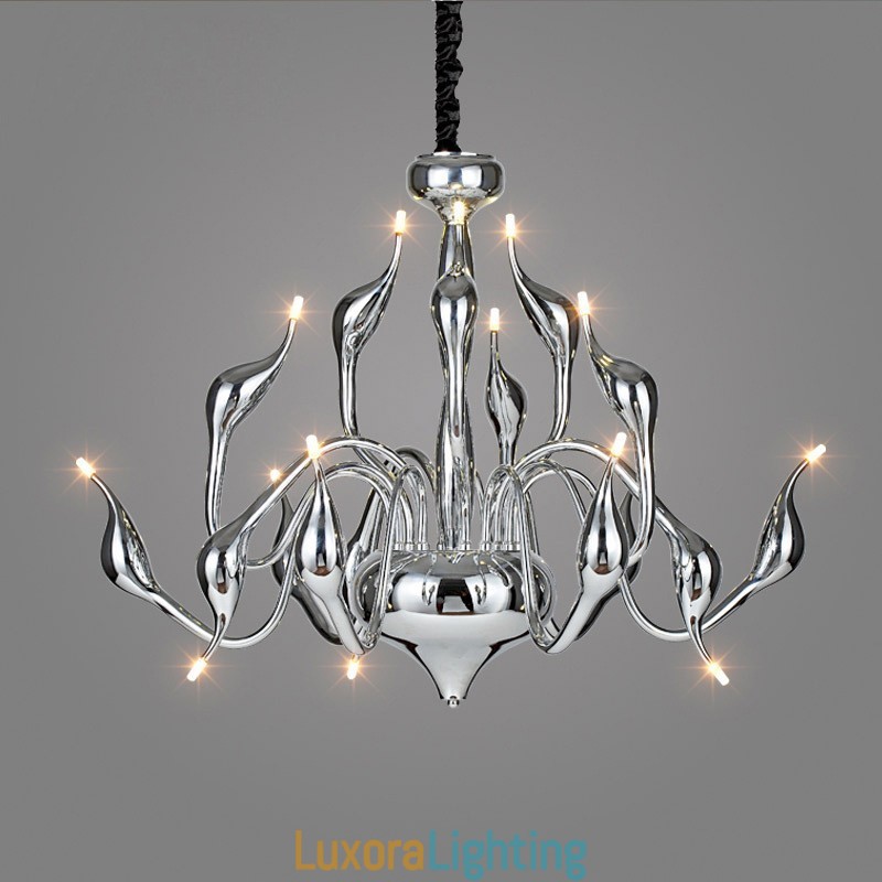 Designer Touch Decorative 15 Light Silver Modern Contemporary Chrome Electroplated Metal Chandelier