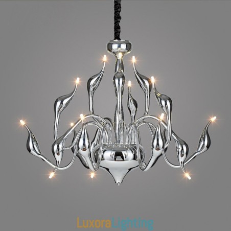 Designer Touch Decorative 15 Light Silver Modern Contemporary Chrome Electroplated Metal Chandelier