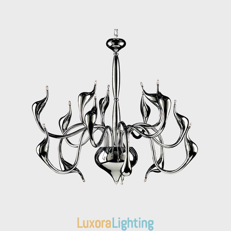 Designer Touch Decorative 15 Light Silver Modern Contemporary Chrome Electroplated Metal Chandelier