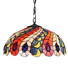 Designer Touch Decorative Pendant Light with 2 Light in Peacock Feather Patterned Shade
