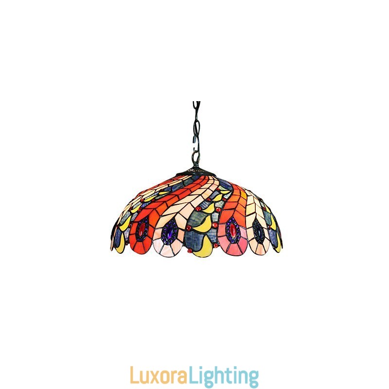 Designer Touch Decorative Pendant Light with 2 Light in Peacock Feather Patterned Shade