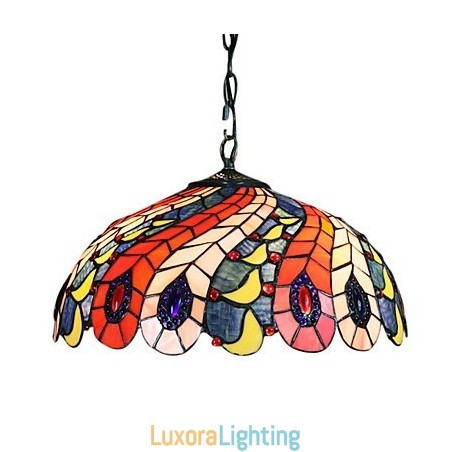 Designer Touch Decorative Pendant Light with 2 Light in Peacock Feather Patterned Shade