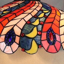 Designer Touch Decorative Pendant Light with 2 Light in Peacock Feather Patterned Shade